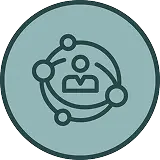 icon of profile bust w/ orbiting balls