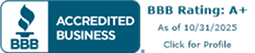Better Business Bureau Accredited Business A+ rating badge
