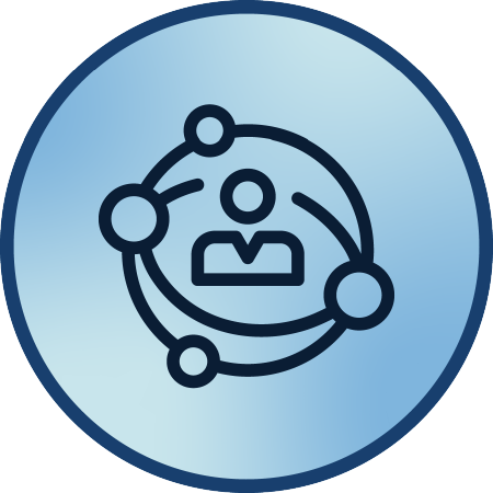 icon of profile bust w/ orbiting balls